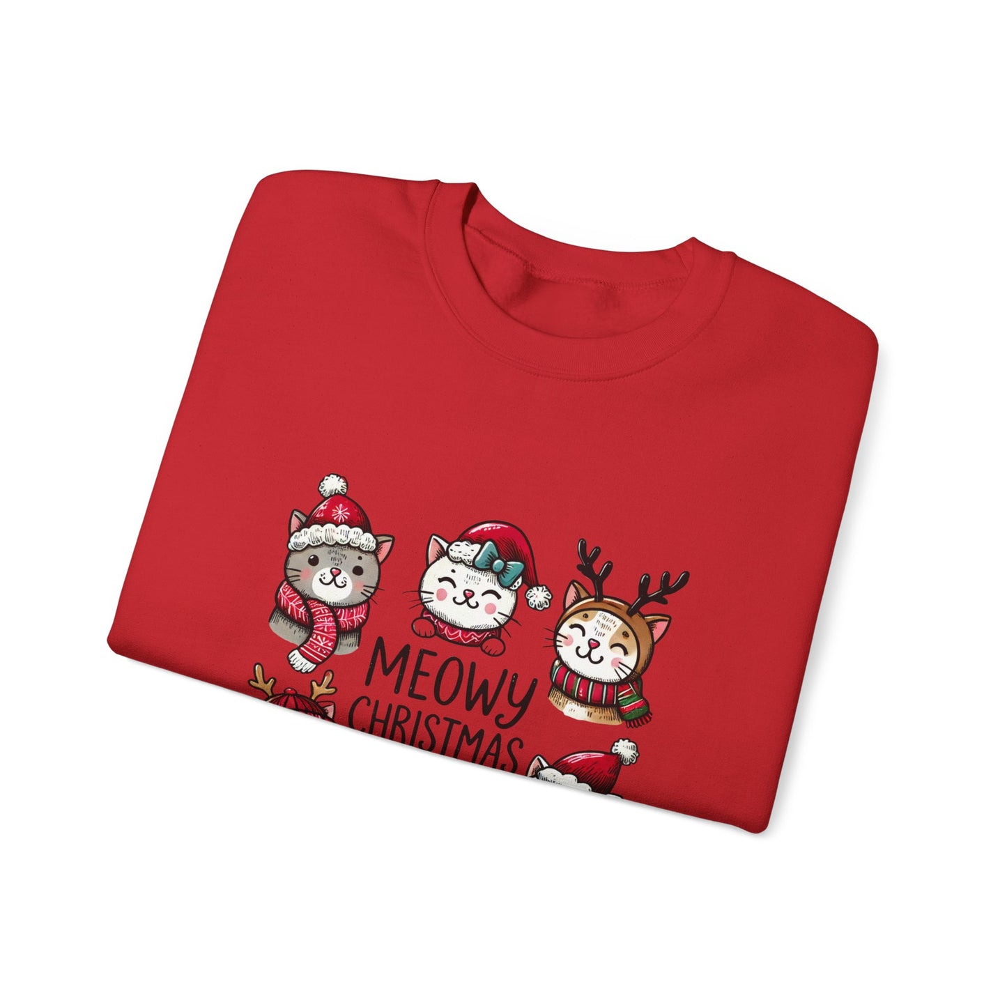 Holiday Sweatshirt — "Meowy Christmas" Cute Cat Crewneck for Cat Lovers