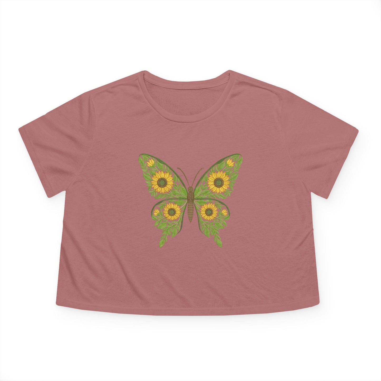 Sunflower Butterfly Cropped Tee — Floral Butterfly Graphic Top for Women
