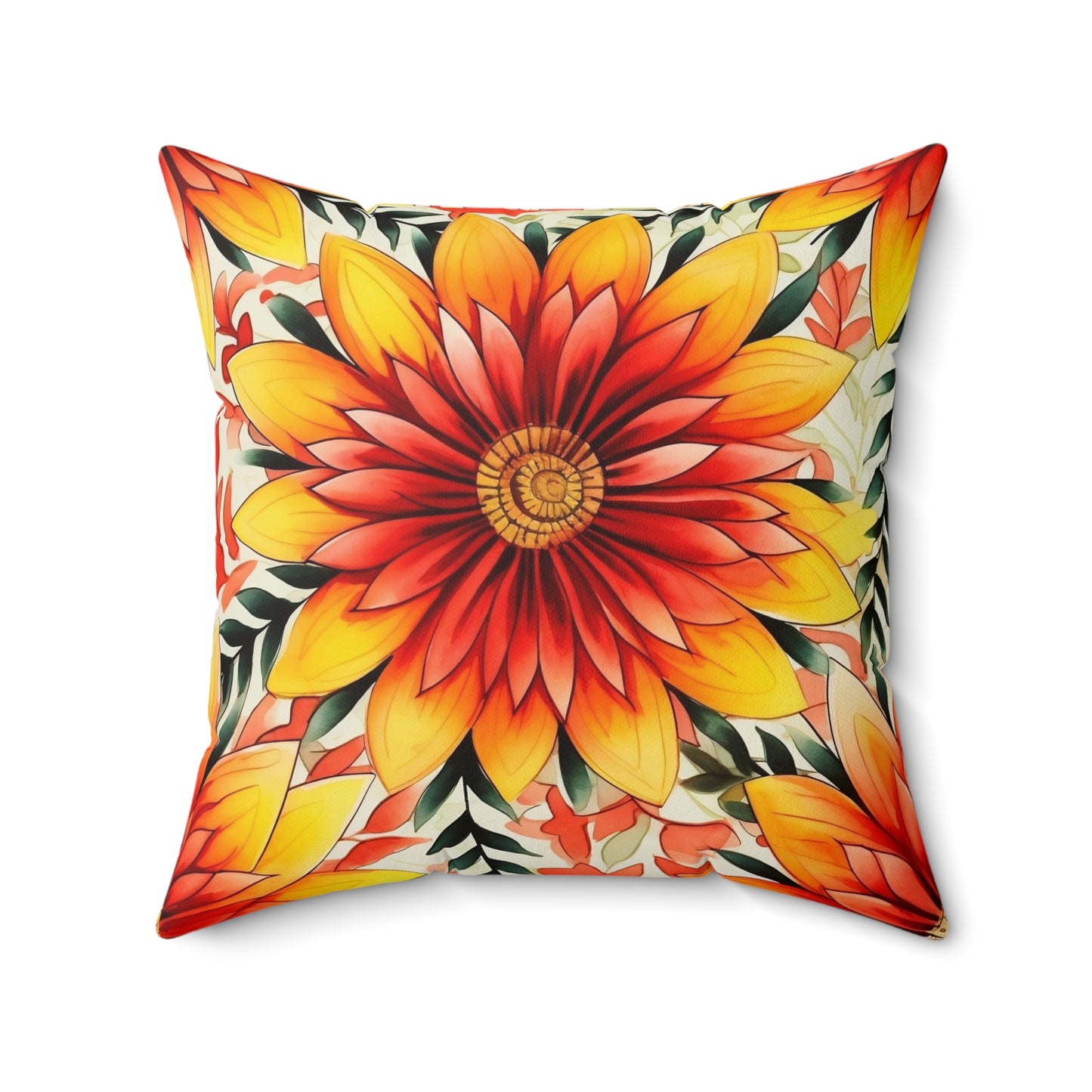 Sunburst Floral Throw Pillow — Vibrant Orange & Yellow Decorative Cushion