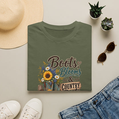 Boots, Blooms & Country Roots T-Shirt — Sunflower Cowboy Boot Graphic Tee