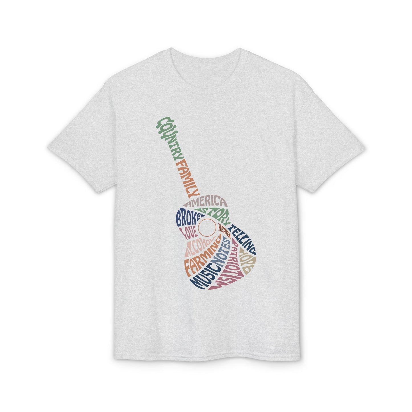 Acoustic Word Art Guitar T-Shirt — Retro Typography Music Tee