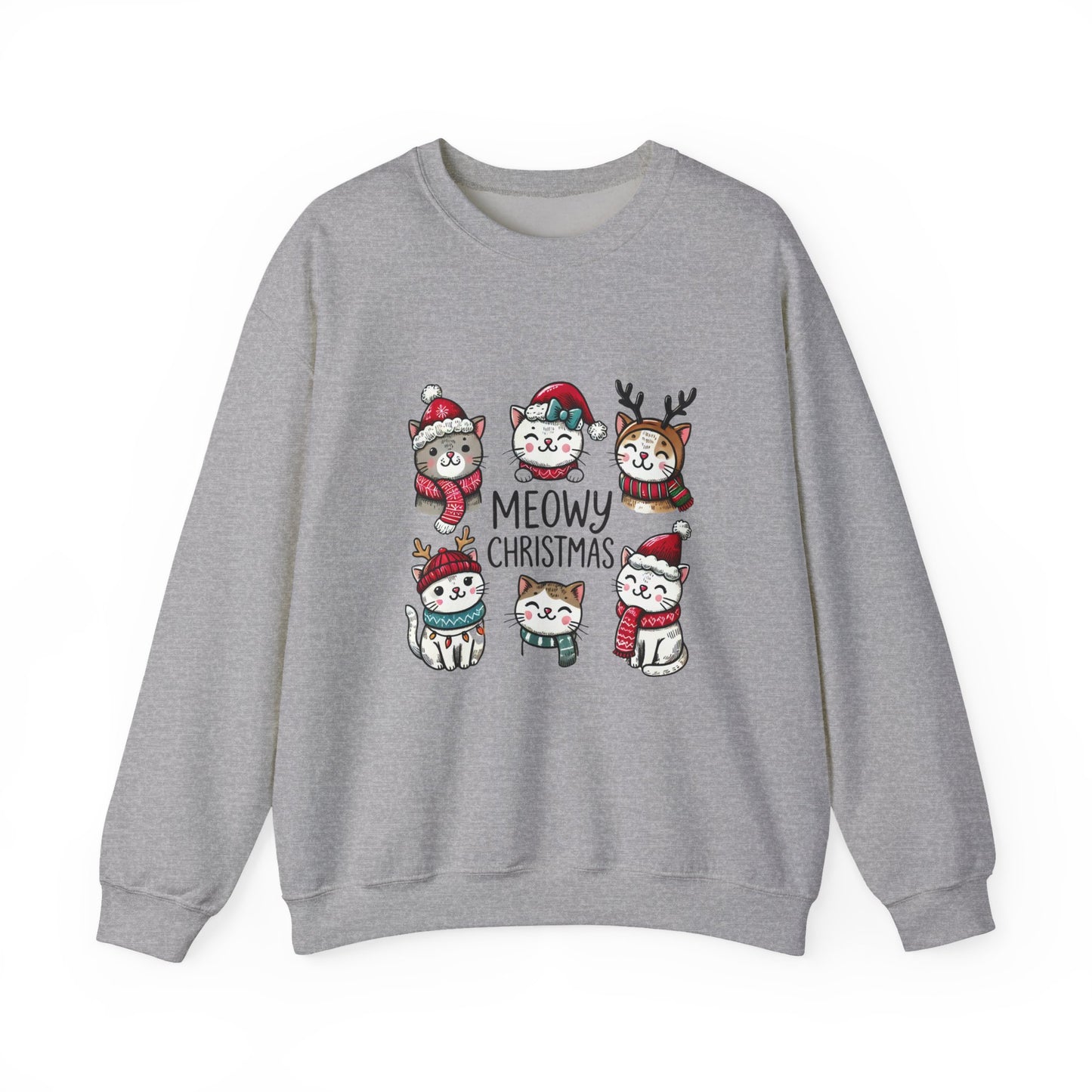 Holiday Sweatshirt — "Meowy Christmas" Cute Cat Crewneck for Cat Lovers