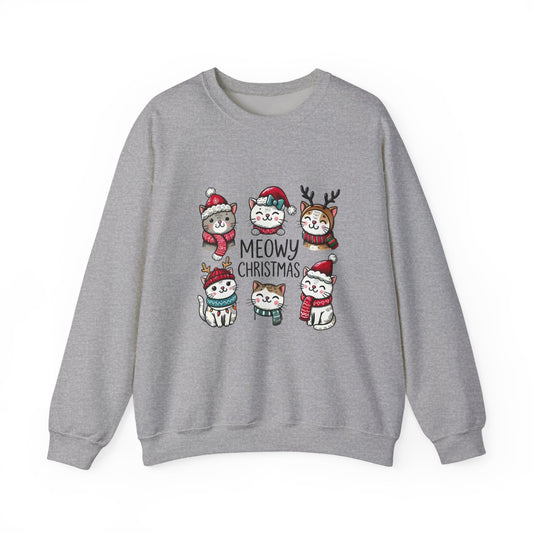 Holiday Sweatshirt — "Meowy Christmas" Cute Cat Crewneck for Cat Lovers