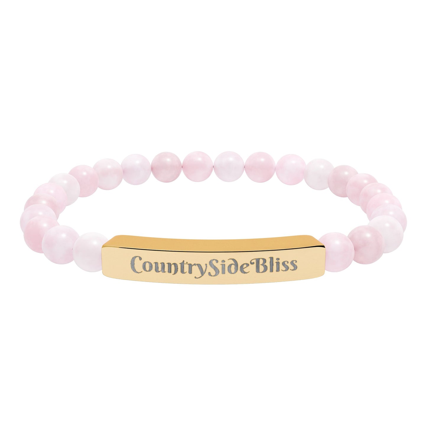 Engravable Natural Stone Bead Bracelet — Personalized Bar Stretch Bracelet
