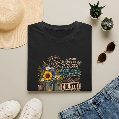 Boots, Blooms & Country Roots T-Shirt — Sunflower Cowboy Boot Graphic Tee