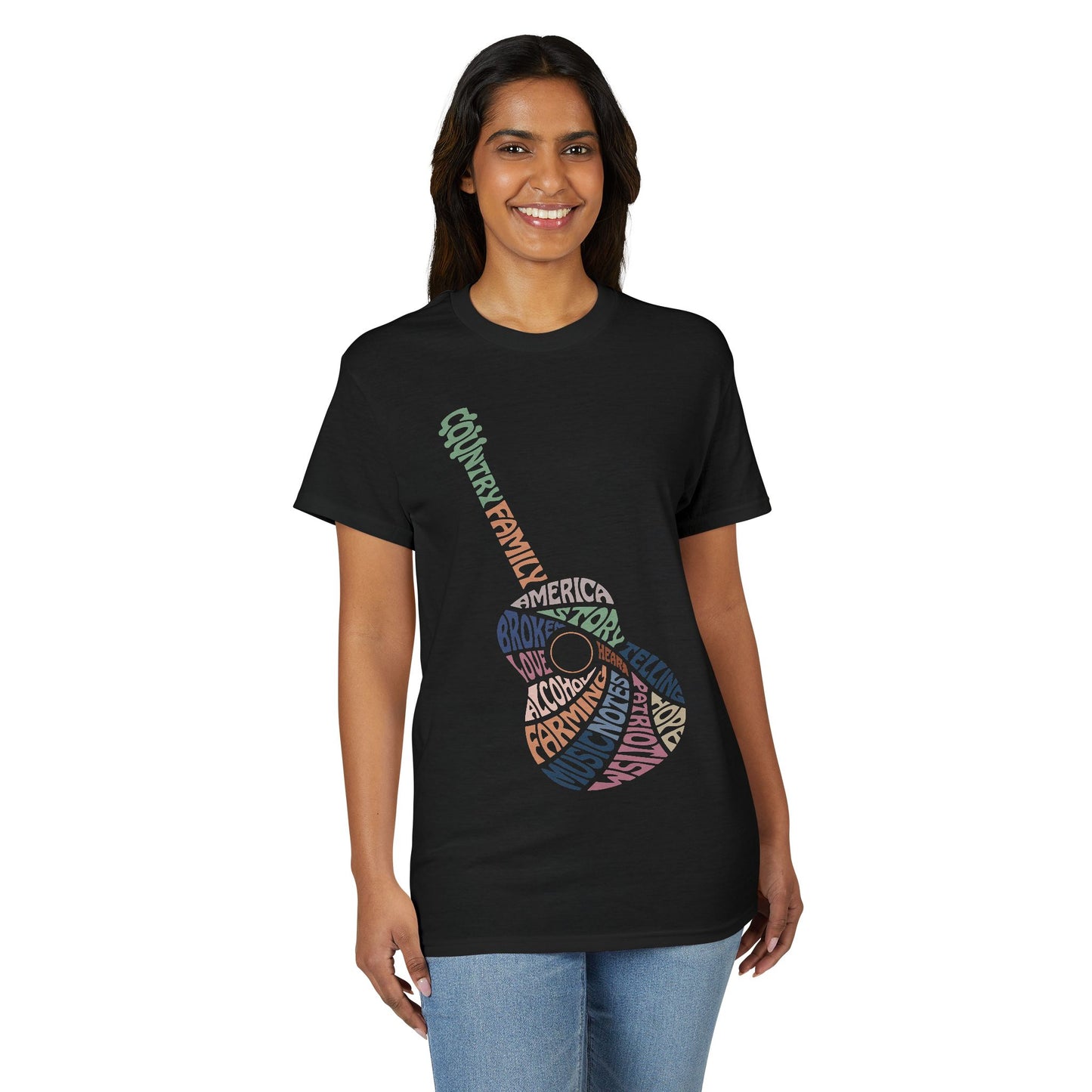 Acoustic Word Art Guitar T-Shirt — Retro Typography Music Tee