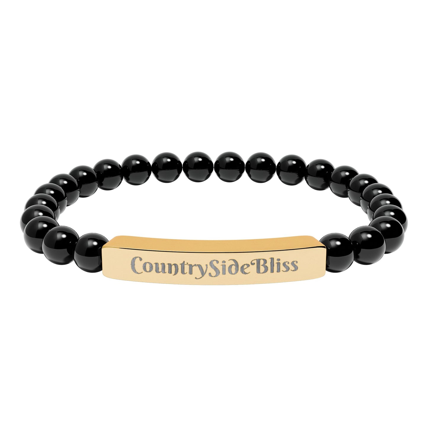 Engravable Natural Stone Bead Bracelet — Personalized Bar Stretch Bracelet