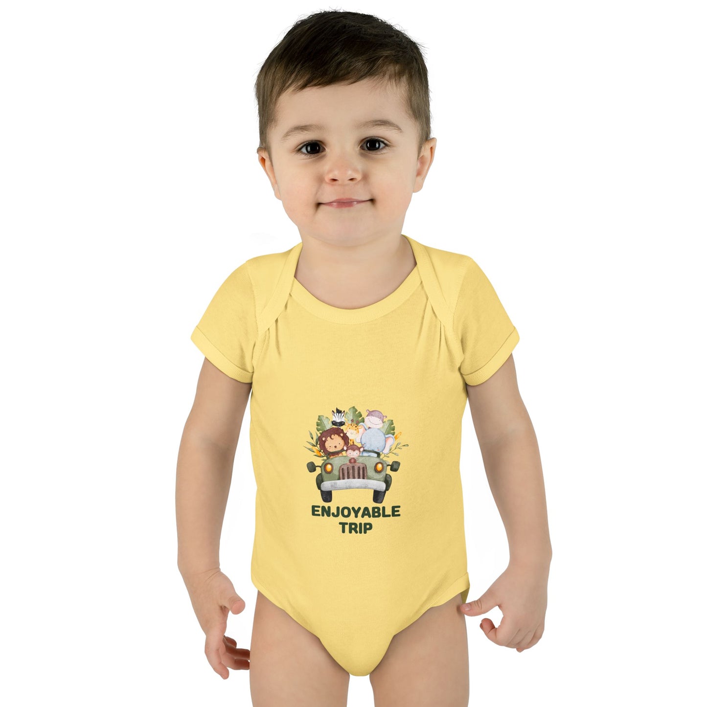 Infant Bodysuit with Enjoyable Trip Zoo Animals Design