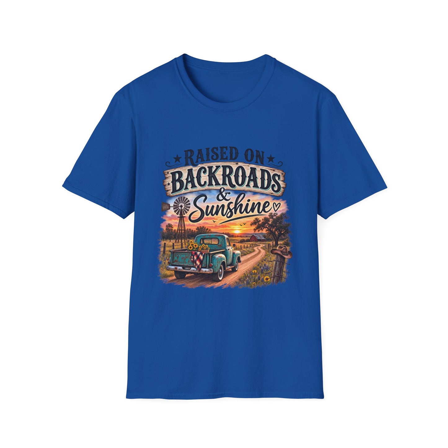 Raised on Backroads & Sunshine T-Shirt — Vintage Country Sunset Tee