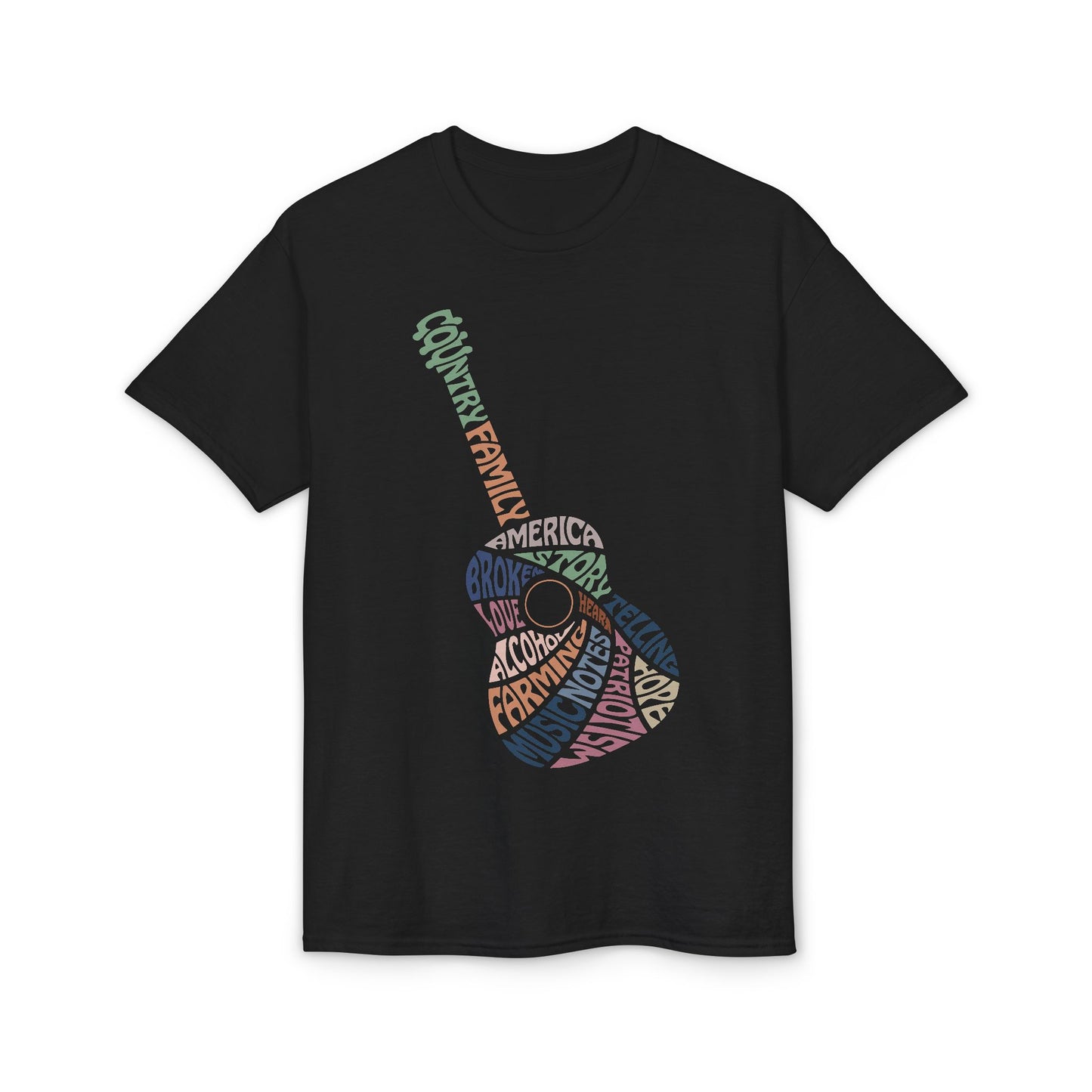Acoustic Word Art Guitar T-Shirt — Retro Typography Music Tee
