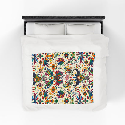 Velveteen Plush Blanket — Colorful Folk Art Floral Throw