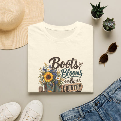 Boots, Blooms & Country Roots T-Shirt — Sunflower Cowboy Boot Graphic Tee