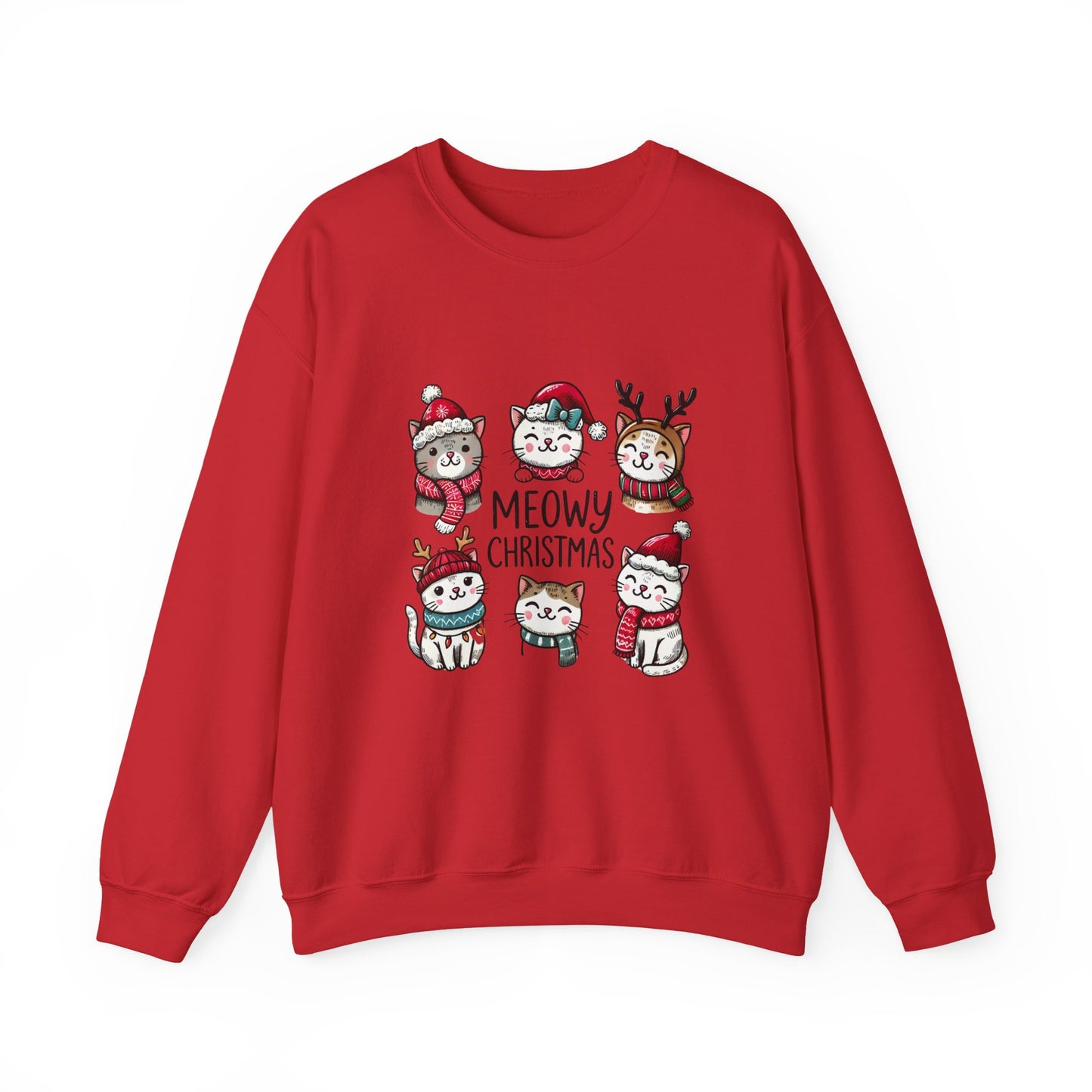 Holiday Sweatshirt — "Meowy Christmas" Cute Cat Crewneck for Cat Lovers