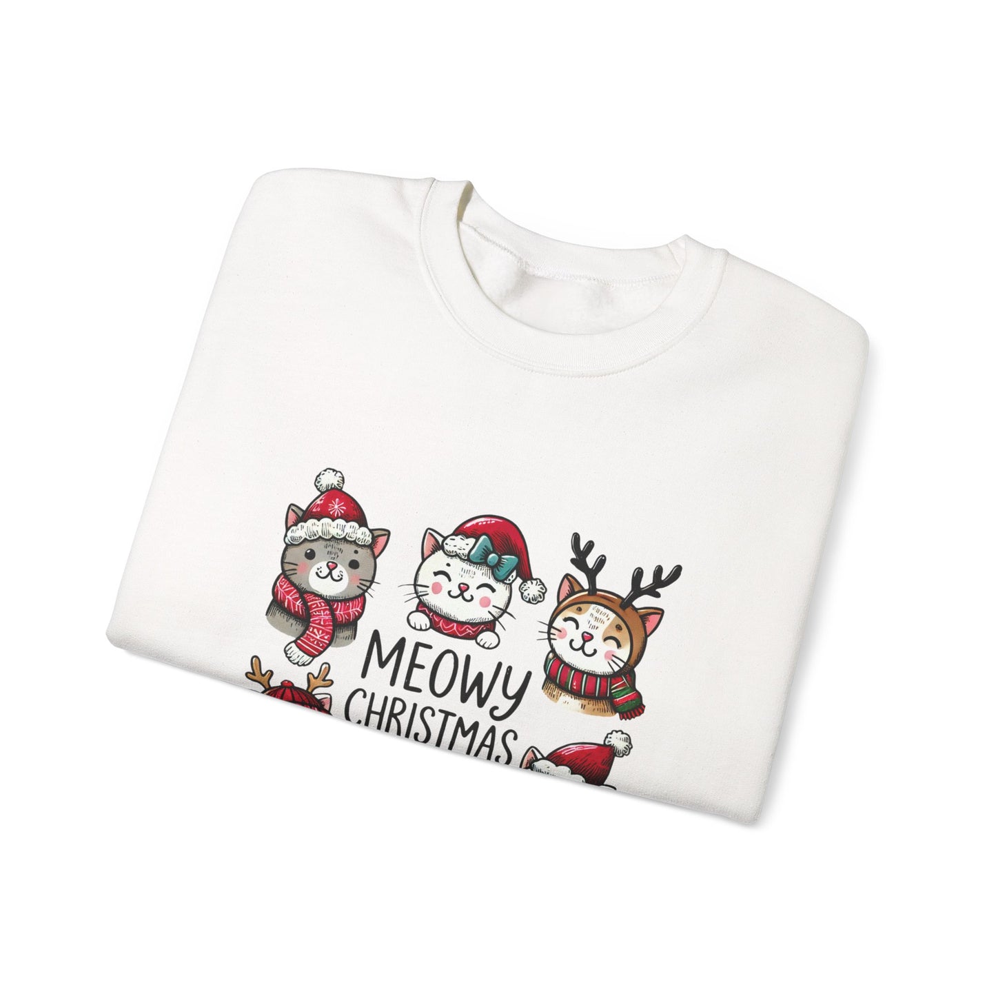 Holiday Sweatshirt — "Meowy Christmas" Cute Cat Crewneck for Cat Lovers