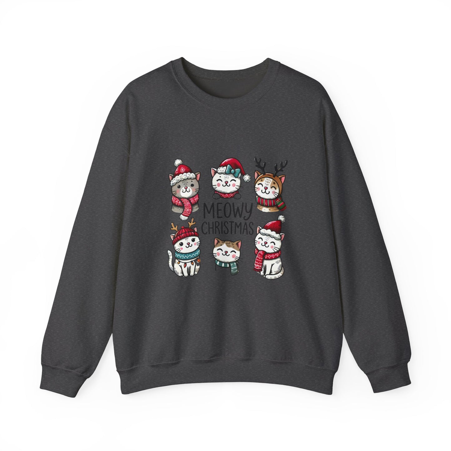 Holiday Sweatshirt — "Meowy Christmas" Cute Cat Crewneck for Cat Lovers