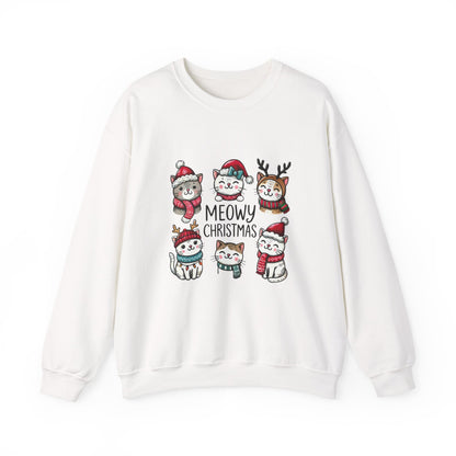 Holiday Sweatshirt — "Meowy Christmas" Cute Cat Crewneck for Cat Lovers