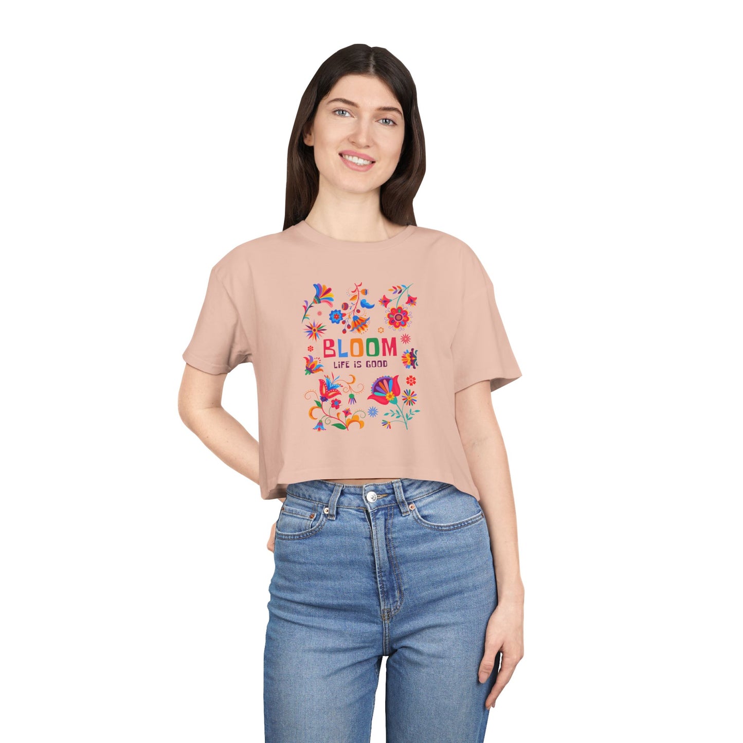 Crop Tee — "Bloom Life Is Good" Floral Graphic Crop Top