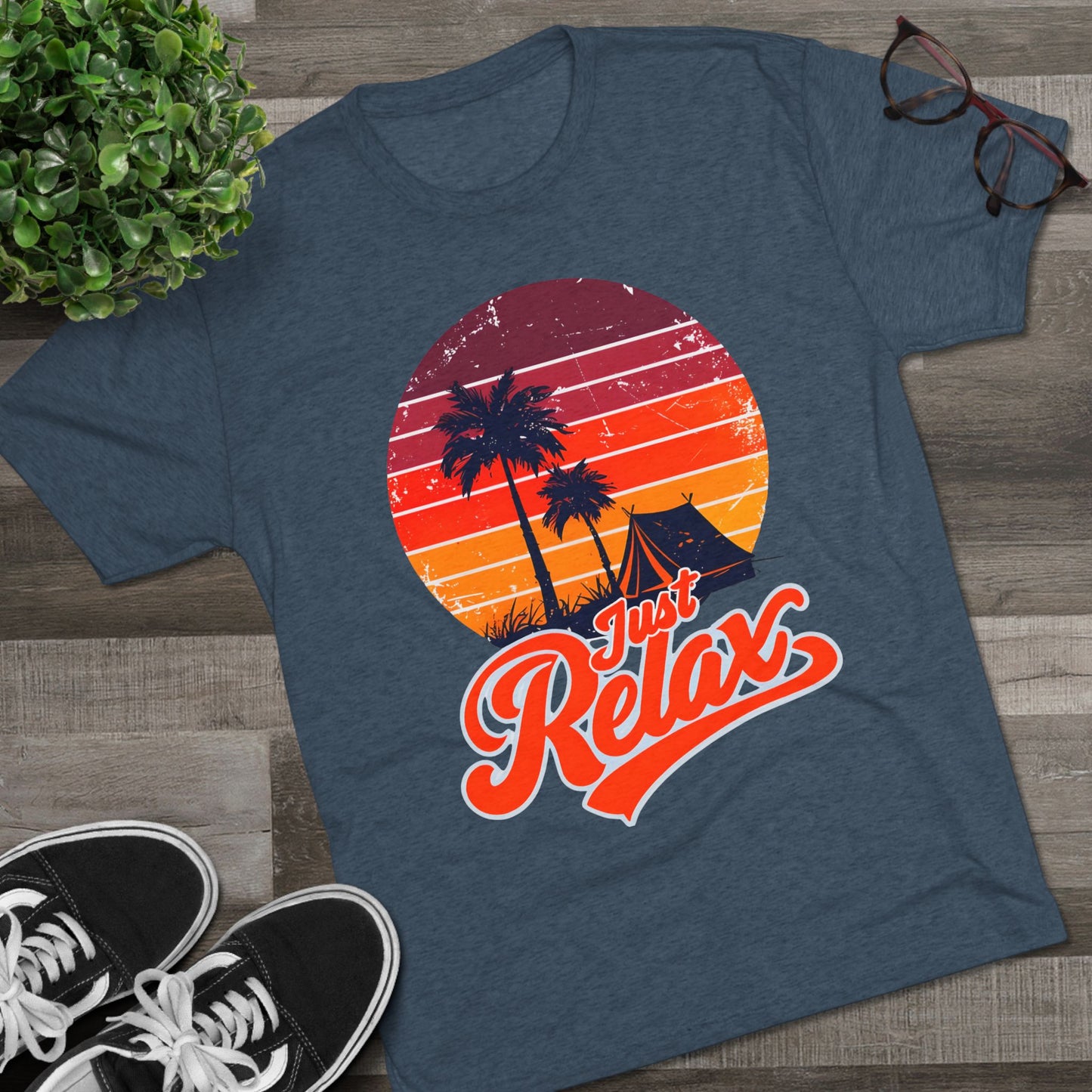 Just Relax Sunset Tee – Retro Palm Beach Vacation T-Shirt