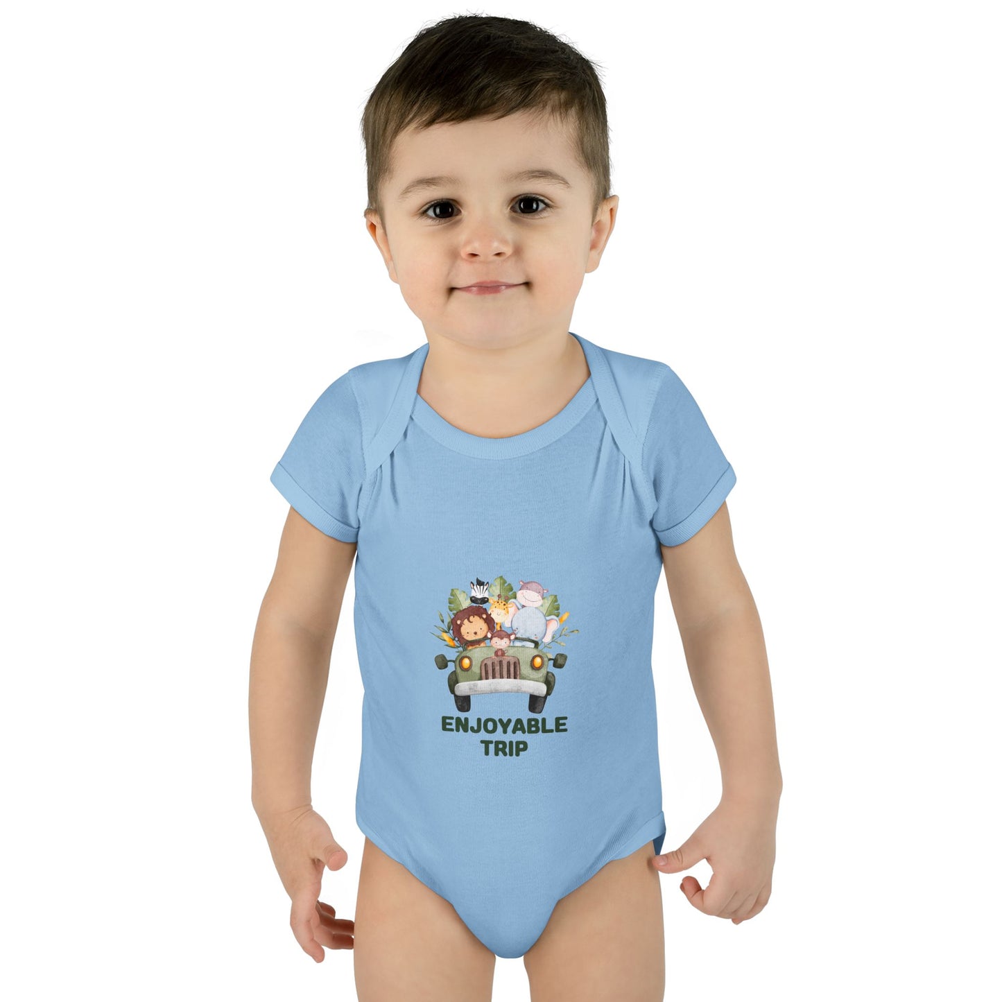 Infant Bodysuit with Enjoyable Trip Zoo Animals Design