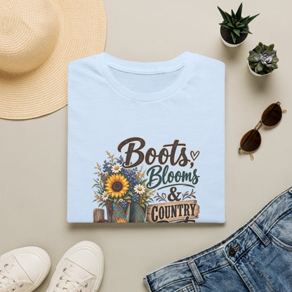Boots, Blooms & Country Roots T-Shirt — Sunflower Cowboy Boot Graphic Tee