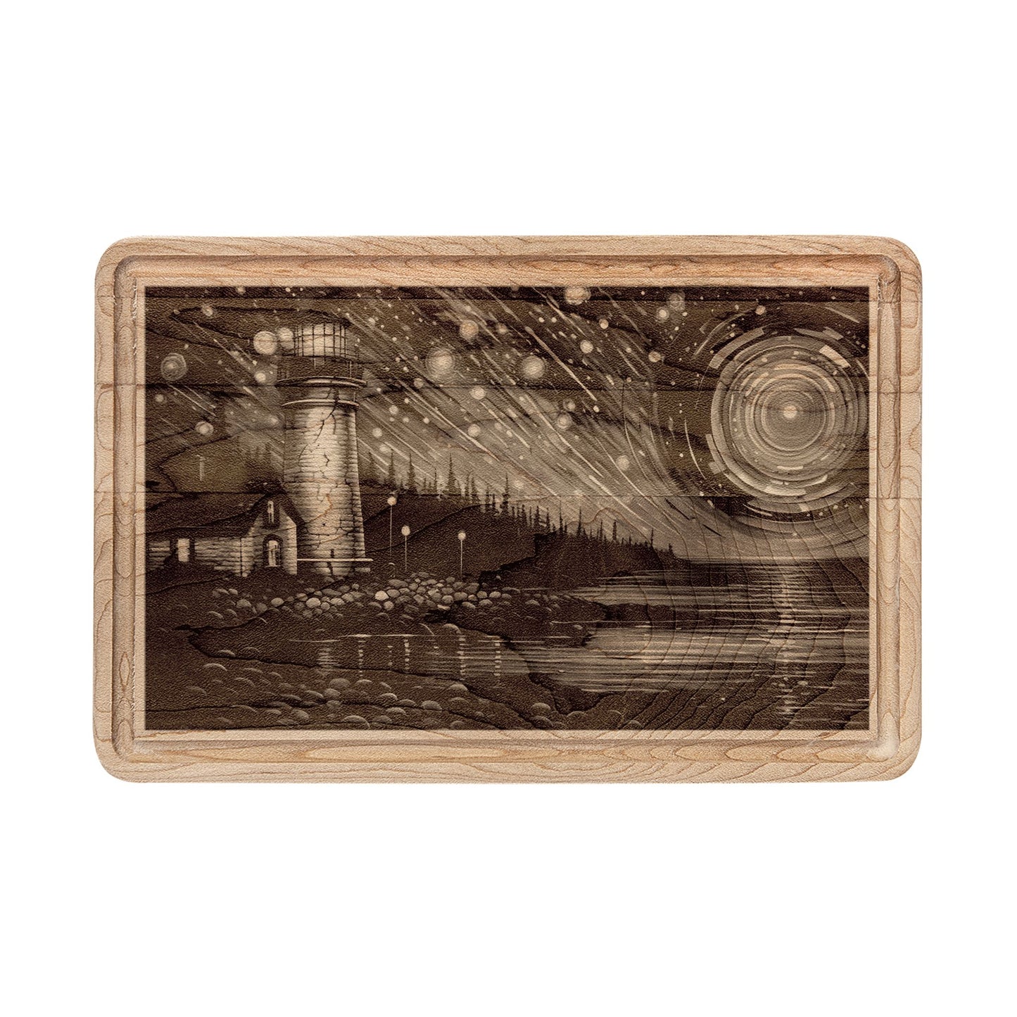 Engraved Lighthouse Cutting Board — Rustic Nautical Serving & Kitchen Gift