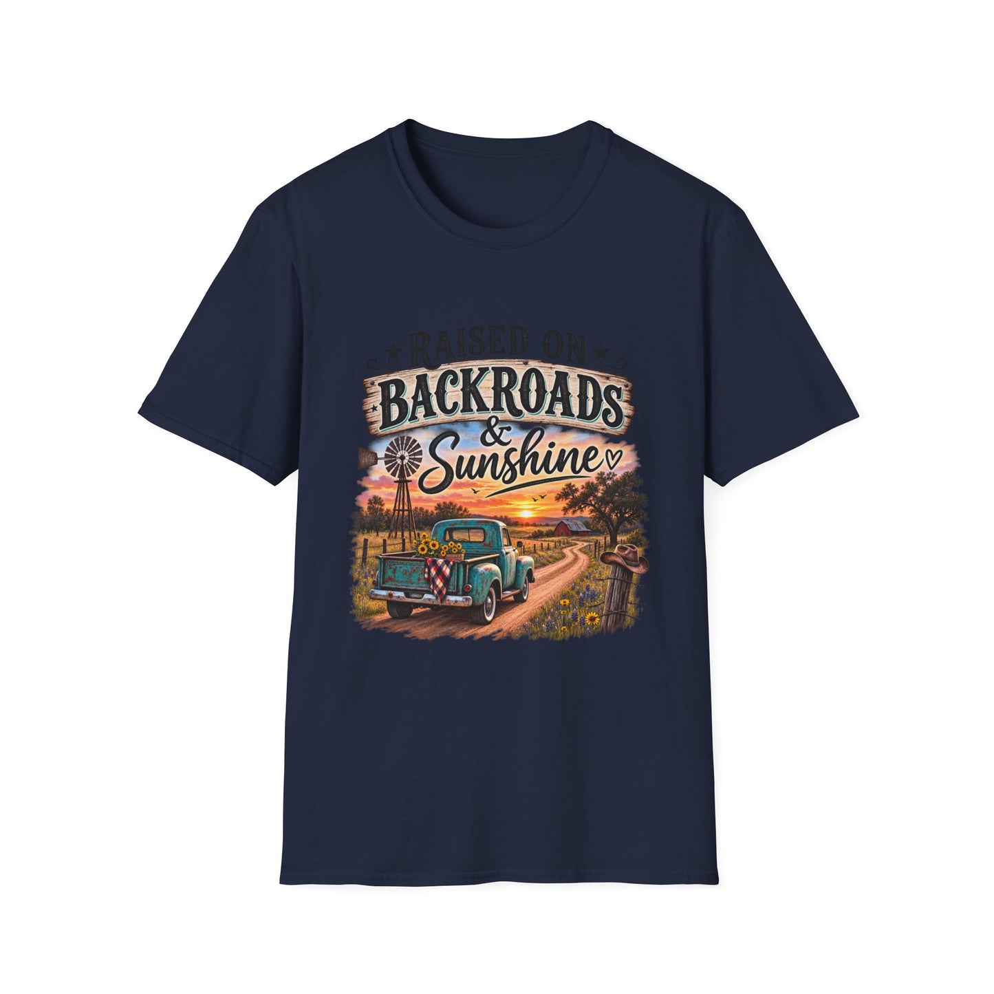 Raised on Backroads & Sunshine T-Shirt — Vintage Country Sunset Tee