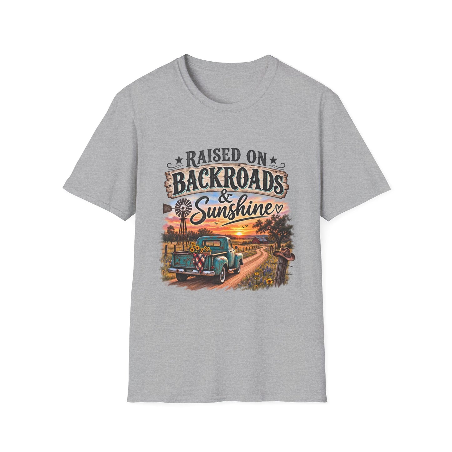 Raised on Backroads & Sunshine T-Shirt — Vintage Country Sunset Tee