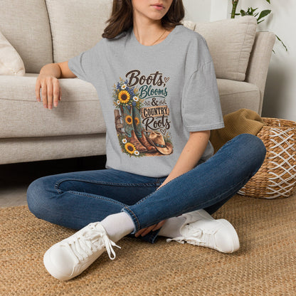 Boots, Blooms & Country Roots T-Shirt — Sunflower Cowboy Boot Graphic Tee