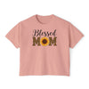 Blessed Mom Boxy Tee — Sunflower & Leopard Mother's Day Shirt