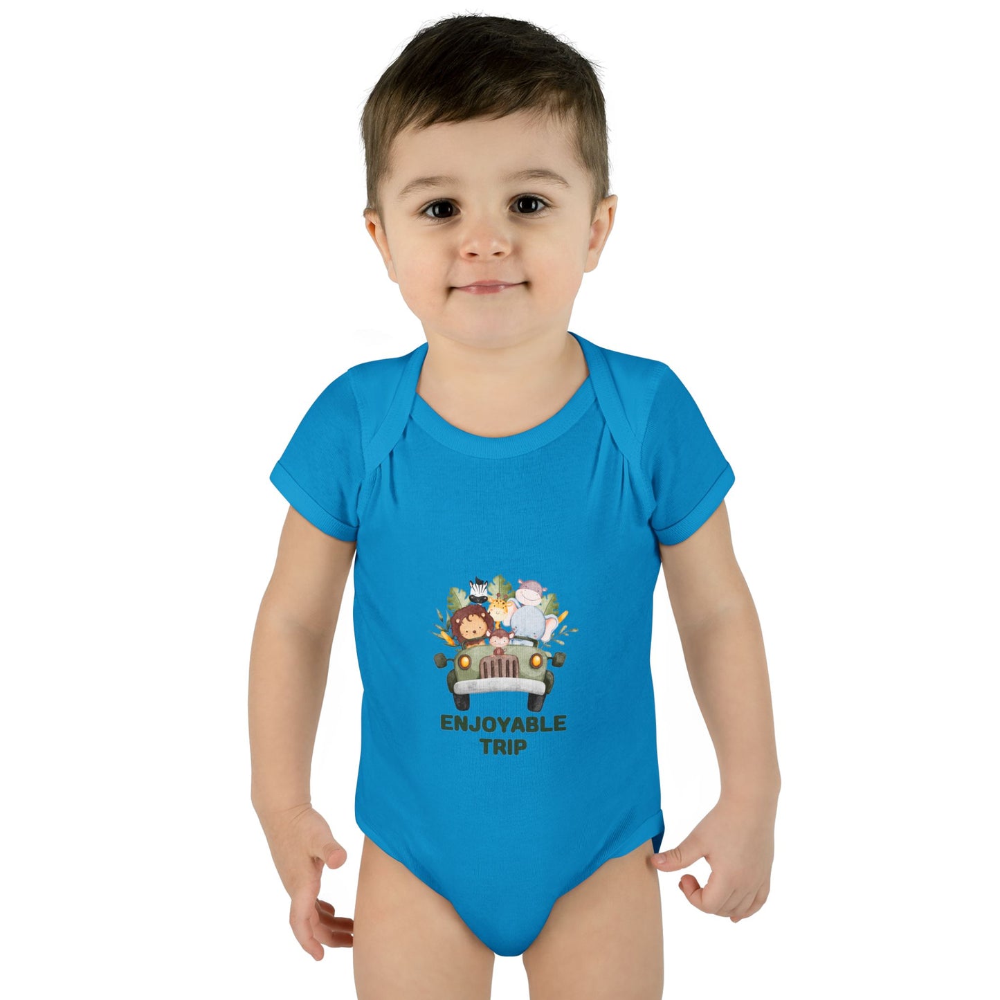 Infant Bodysuit with Enjoyable Trip Zoo Animals Design