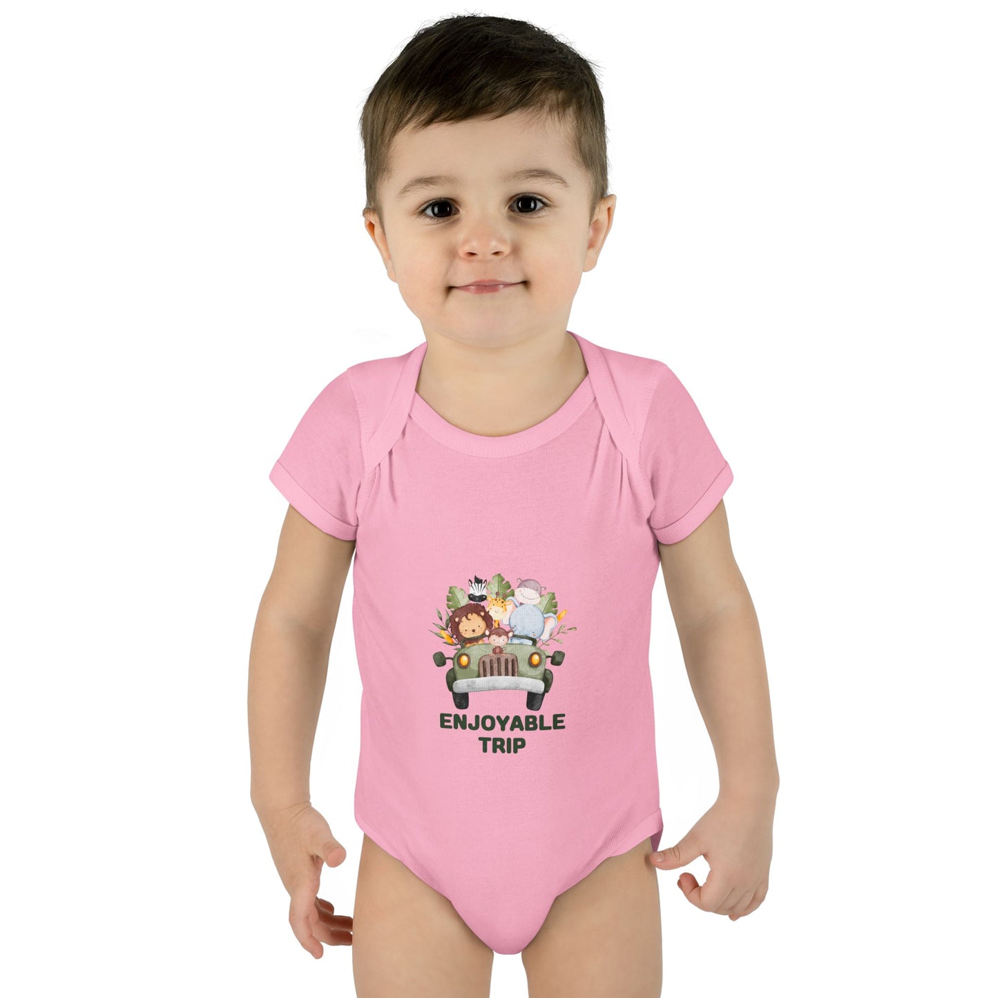 Infant Bodysuit with Enjoyable Trip Zoo Animals Design