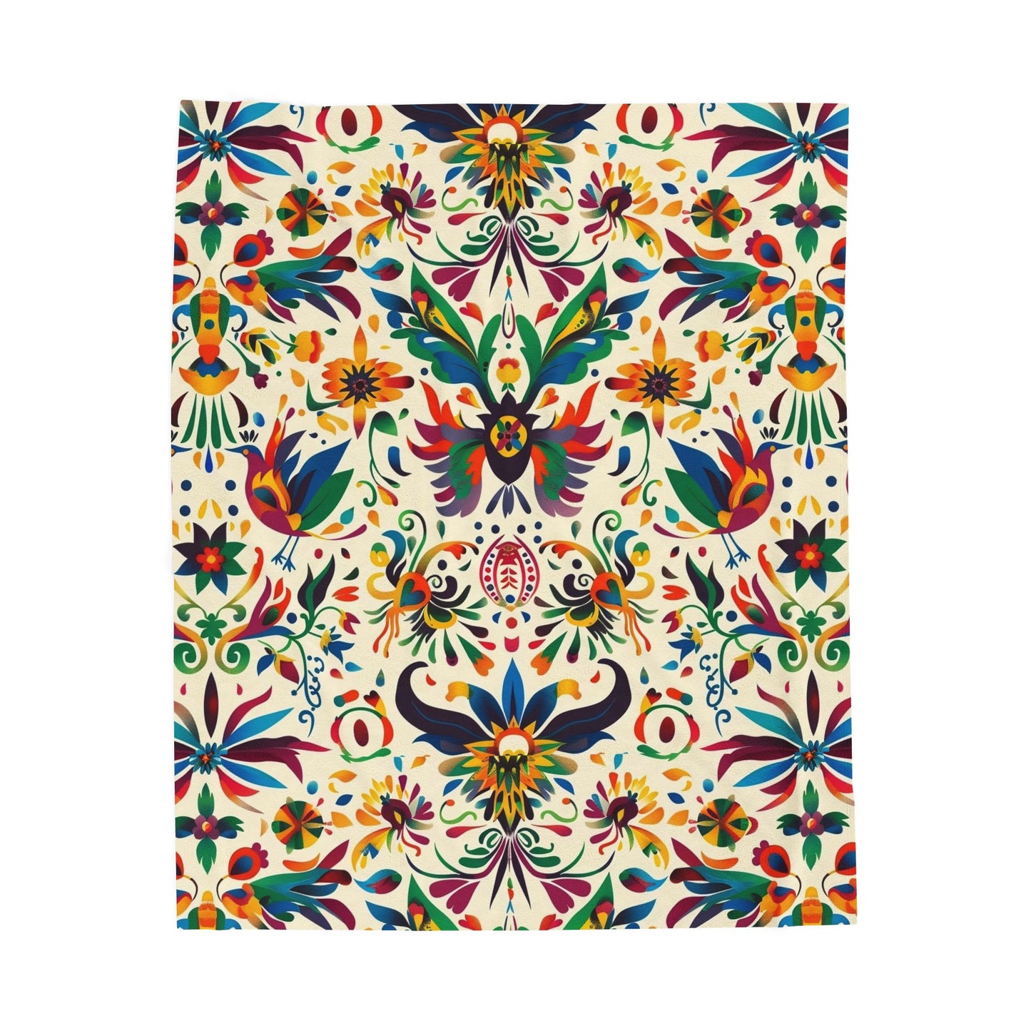 Velveteen Plush Blanket — Colorful Folk Art Floral Throw