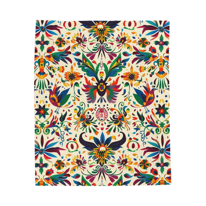 Velveteen Plush Blanket — Colorful Folk Art Floral Throw