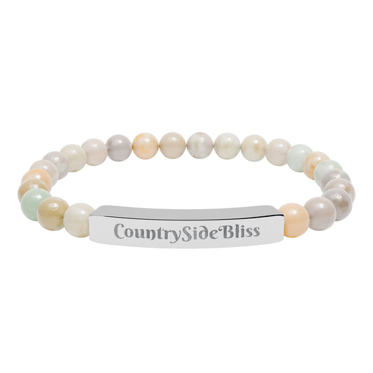 Engravable Natural Stone Bead Bracelet — Personalized Bar Stretch Bracelet