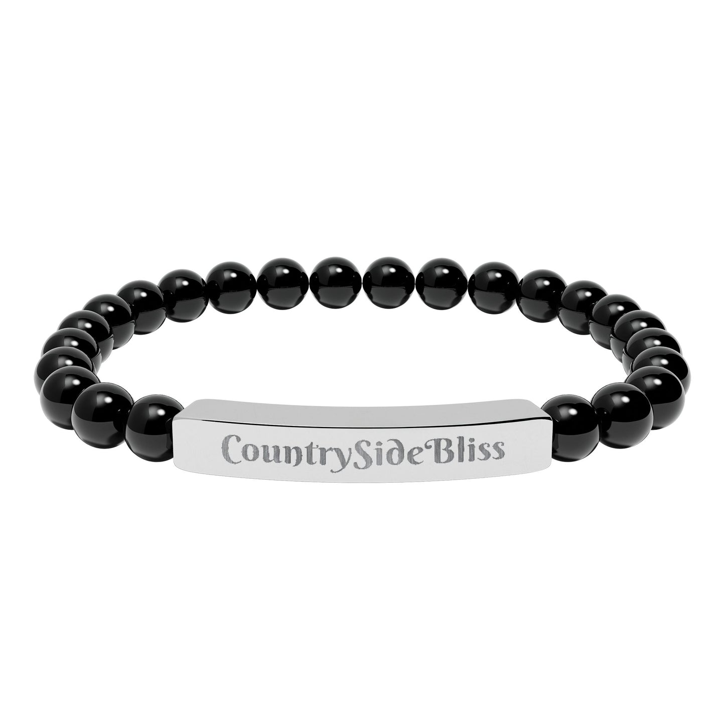 Engravable Natural Stone Bead Bracelet — Personalized Bar Stretch Bracelet