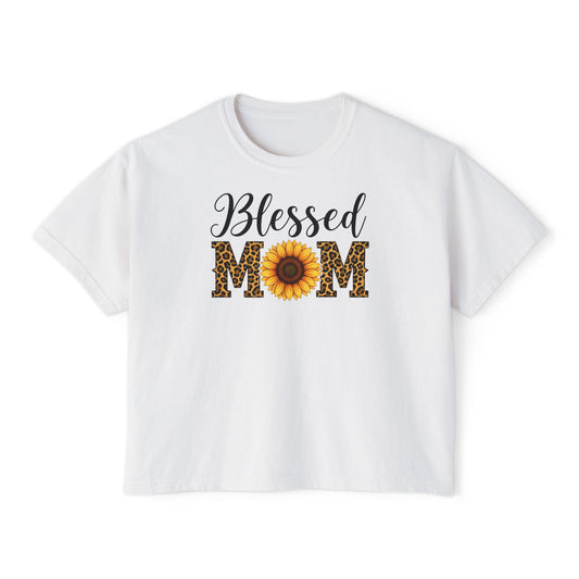 Blessed Mom Boxy Tee — Sunflower & Leopard Mother's Day Shirt