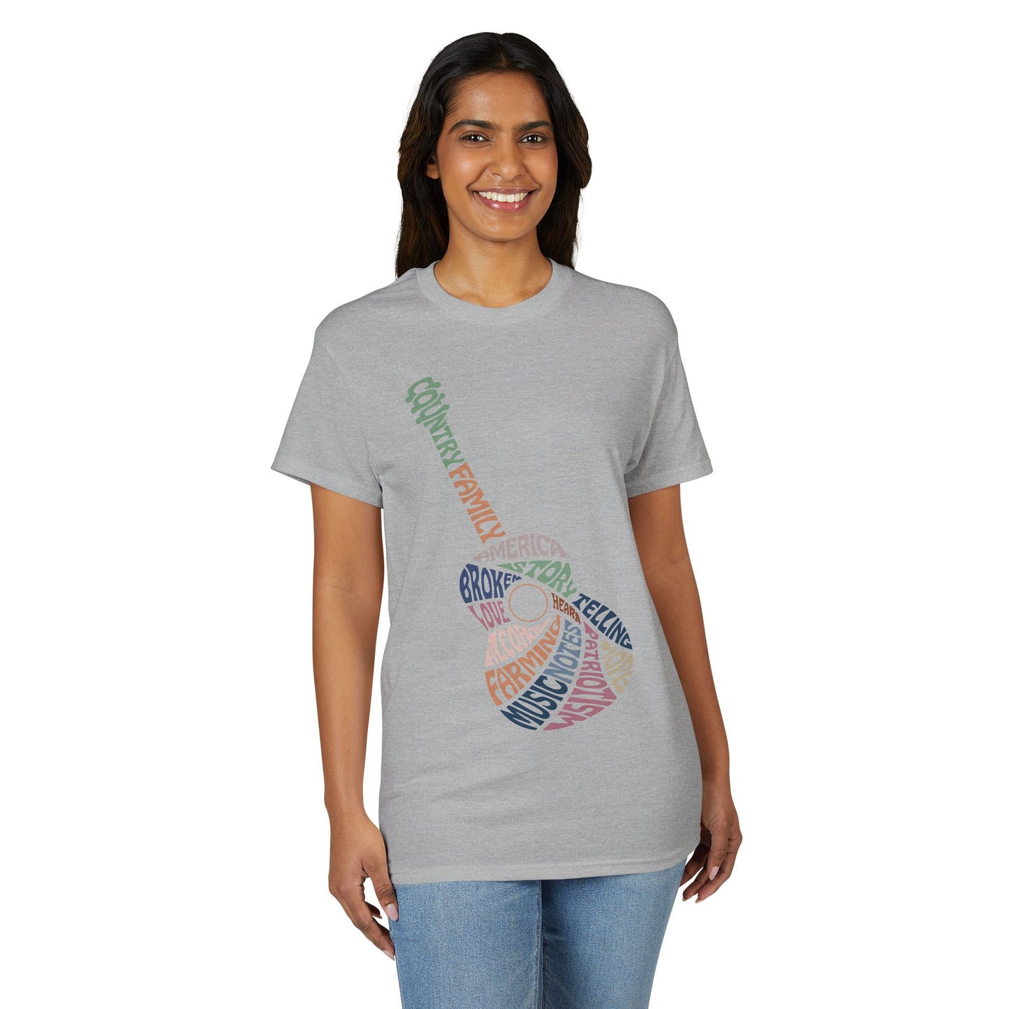 Acoustic Word Art Guitar T-Shirt — Retro Typography Music Tee