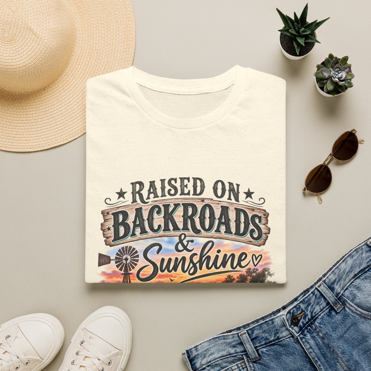 Raised on Backroads & Sunshine T-Shirt — Vintage Country Sunset Tee