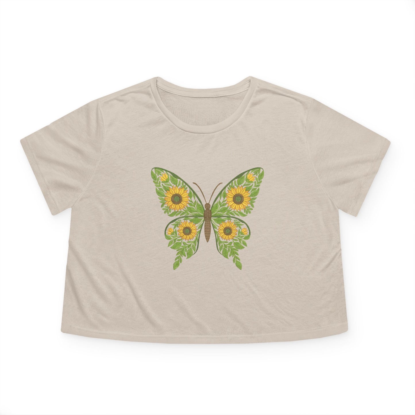 Sunflower Butterfly Cropped Tee — Floral Butterfly Graphic Top for Women