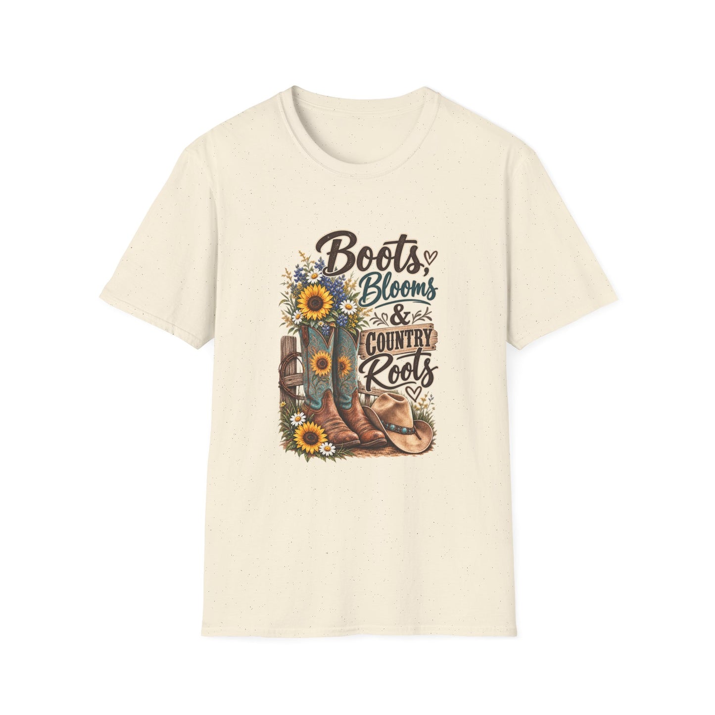 Boots, Blooms & Country Roots T-Shirt — Sunflower Cowboy Boot Graphic Tee