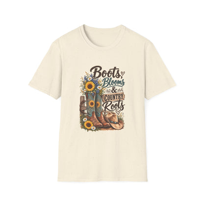 Boots, Blooms & Country Roots T-Shirt — Sunflower Cowboy Boot Graphic Tee